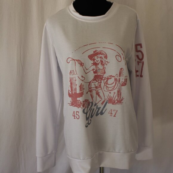 Retro 45 47 Flag Western Cowboy Girl Cactus Print Sweatshirt Size XL NWOT's - Picture 2 of 8